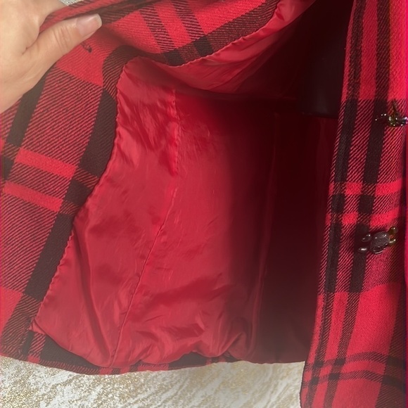 Anthropologie BB Dakota Red/Black Plaid Gothic Skull Pea Coat Coat Size S - Picture 10 of 16
